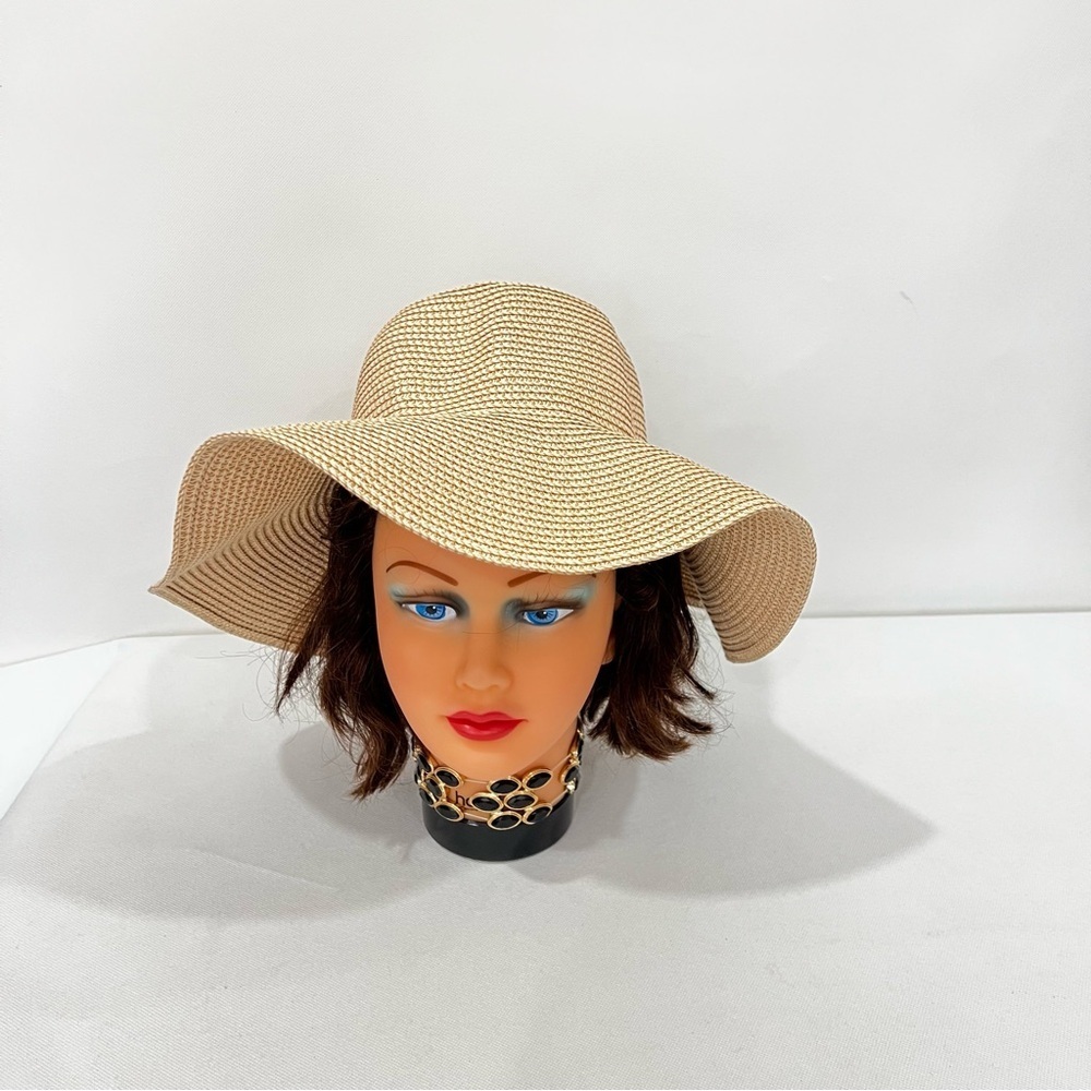 Sunhat Tan Wide-Brimmed Hat with Back Bow Packable Floppy
